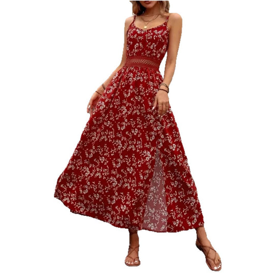 Damen Sommermaxikleid mit floralem Design und raffiniertem Schlitz Heidi-Mode