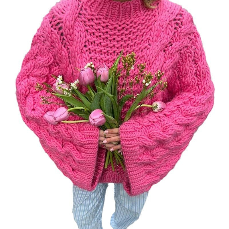 Damen Grobstrickpullover mit übergroßen Ärmeln Heidi-Mode