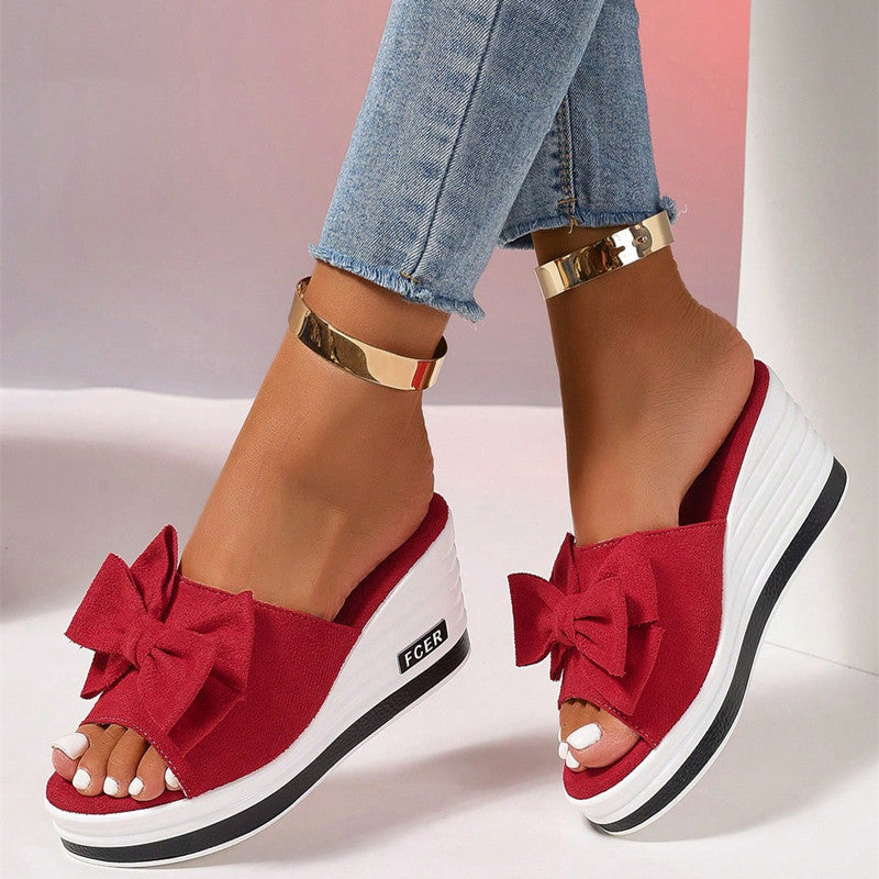 Damen Plateausandalen mit modischer Schleifenapplikation und komfortabler Sohle Heidi-Mode