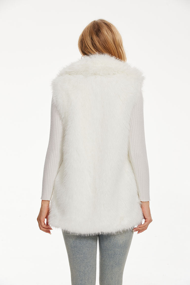 Damen Lange Kunstfell-Weste mit hohem Kragen und weichem Innenfutter Heidi-Mode