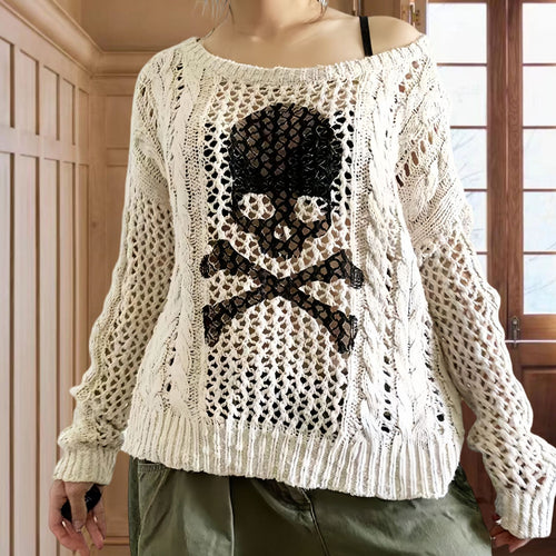 Damen Oversized Strickpullover mit kreativem Lochmuster und Anker-Design Heidi-Mode
