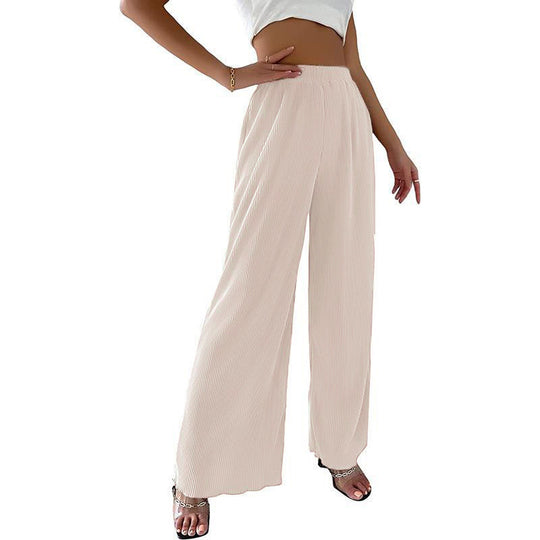 Damen elegante Plissee-Hose mit weitem Bein und elastischem Bund Heidi-Mode