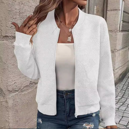 Damen lässige Zip-Jacke mit strukturiertem Design Heidi-Mode