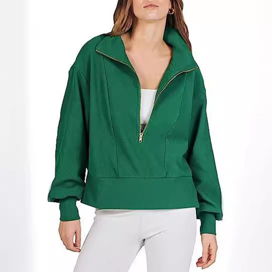 Damen Sweatshirt mit halbem Reißverschluss und weichem Material Heidi-Mode
