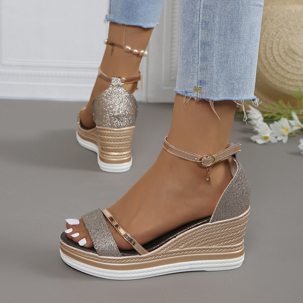 Damen Wedge-Sandalen mit funkelndem Obermaterial und elegantem Riemendesign Heidi-Mode