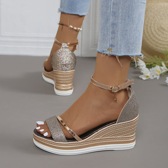 Damen Wedge-Sandalen mit funkelndem Obermaterial und elegantem Riemendesign Heidi-Mode