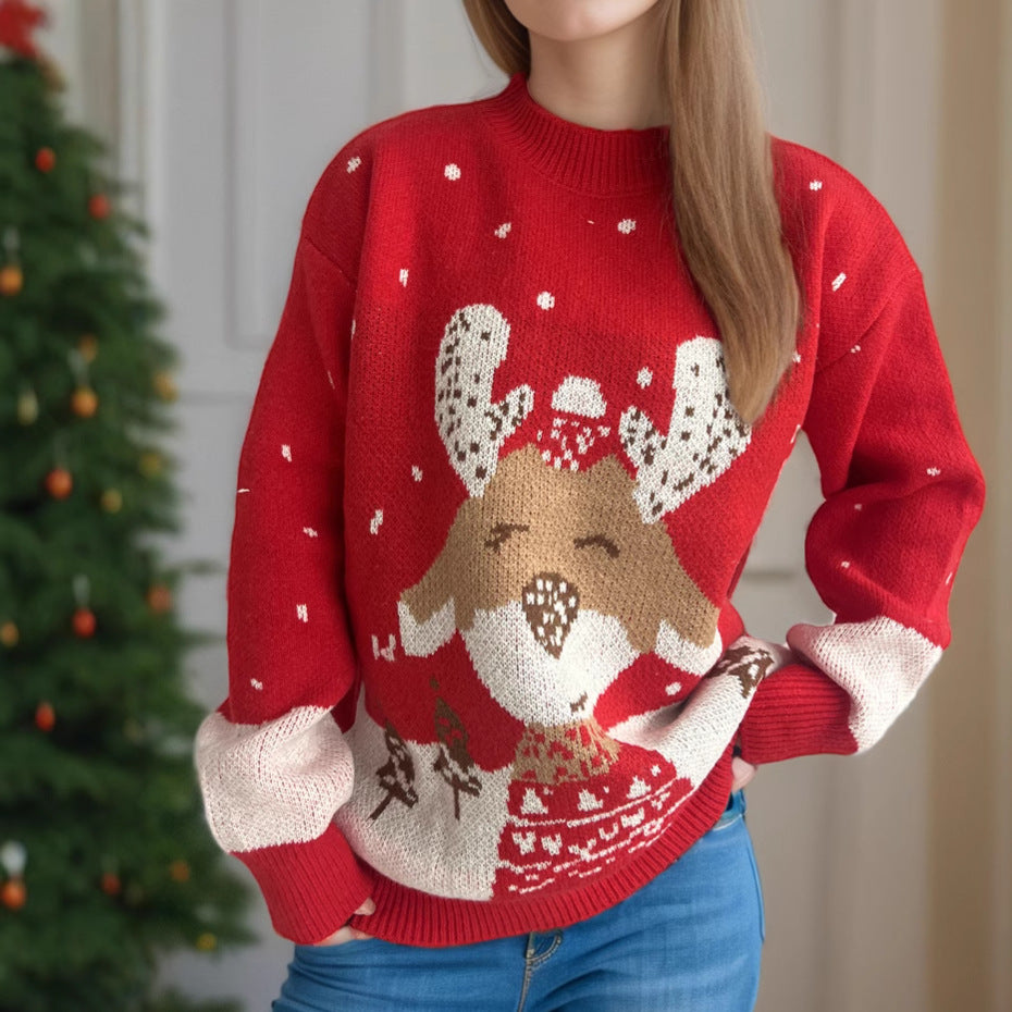 Damen Pullover mit festlichem Rentier-Motiv und himmlischem Design Heidi-Mode