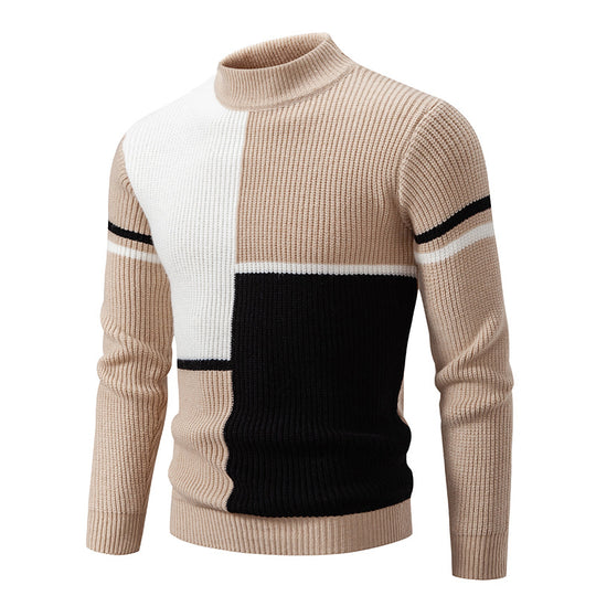 Herren Strickpullover mit modernem Farbblockdesign und hohem Kragen Heidi-Mode