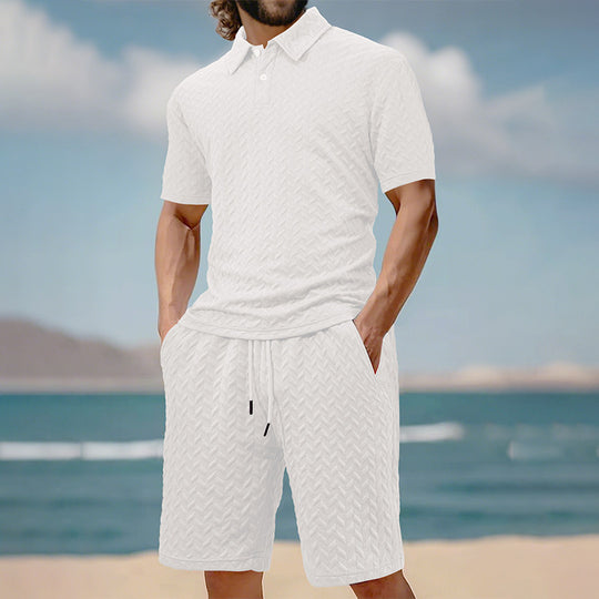 Herren elegantes Sport-Set mit strukturierter Oberfläche und bequemem Kurzarm-Polo Heidi-Mode