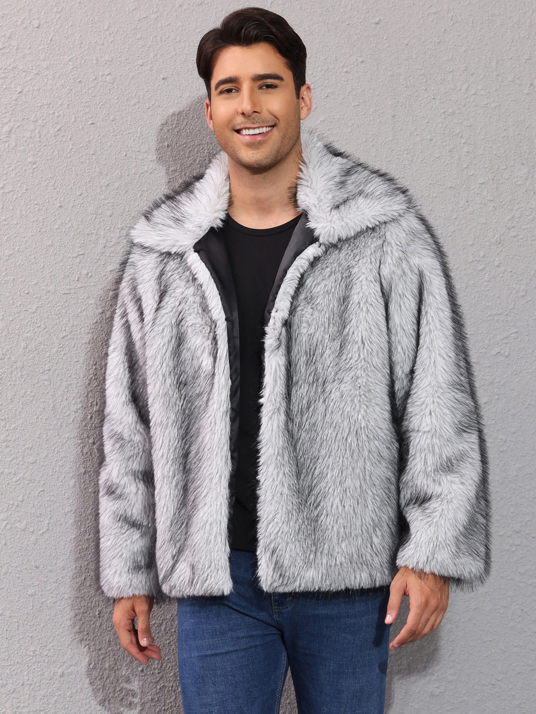 Herren Luxuriöse Kunstpelzjacke mit breitem Revers Heidi-Mode