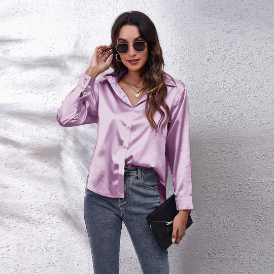 Damen Satin Bluse mit Knotenverschluss Heidi-Mode