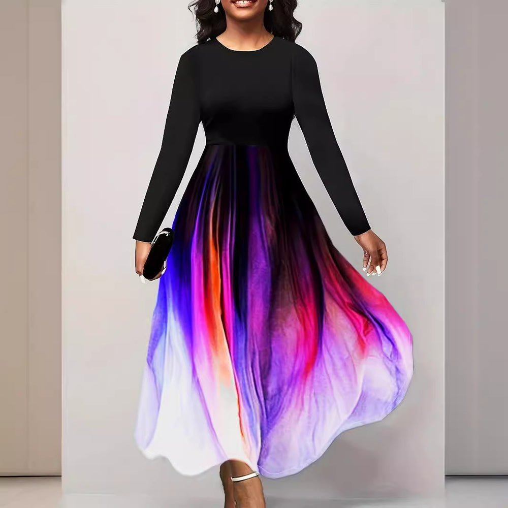 Damen Elegantes Maxikleid mit kreativer Farbverlauf-Optik und langen Ärmeln Heidi-Mode