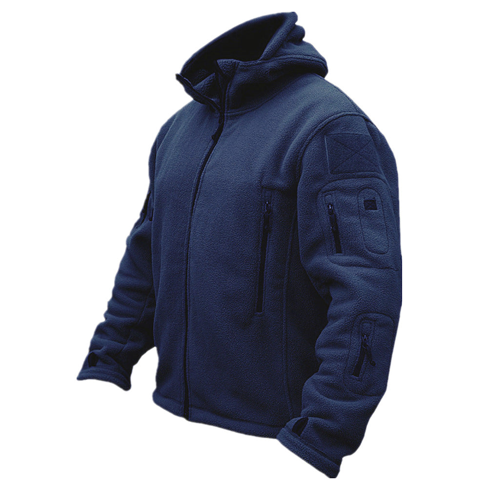 Herren Fleecejacke mit mehrfachen Taschen und verstellbarem Kapuzenkragen Heidi-Mode