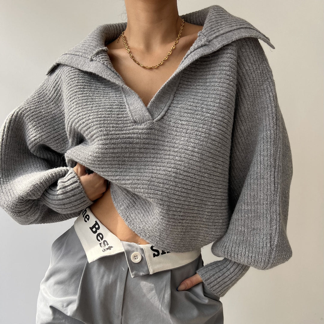 Damen lässiger Oversized Pullover mit strukturierten Ärmeln Heidi-Mode