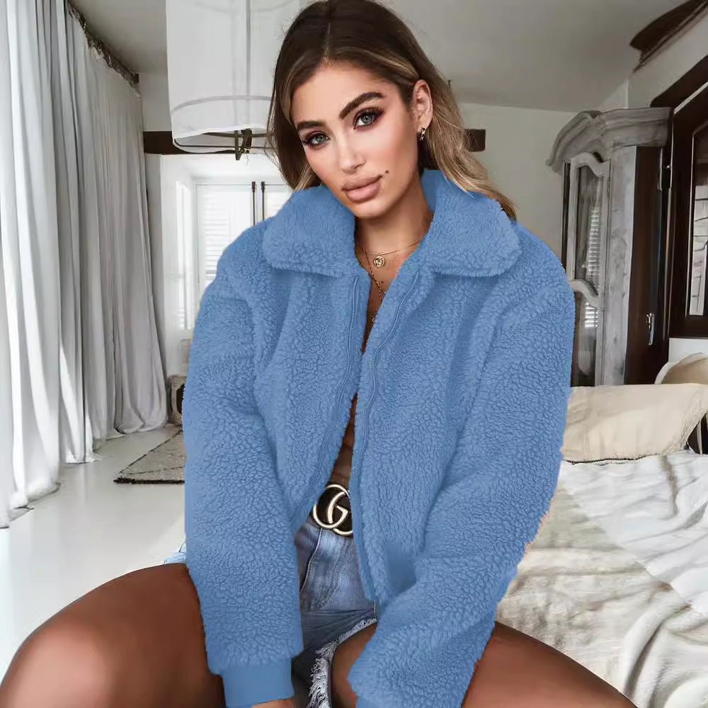 Damen Teddy-Fleecejacke mit Reißverschluss und klassischem Kragen Heidi-Mode