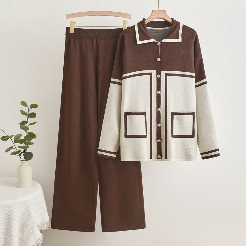 Damen gemütliches Strick-Loungewear-Set mit Taschen Heidi-Mode