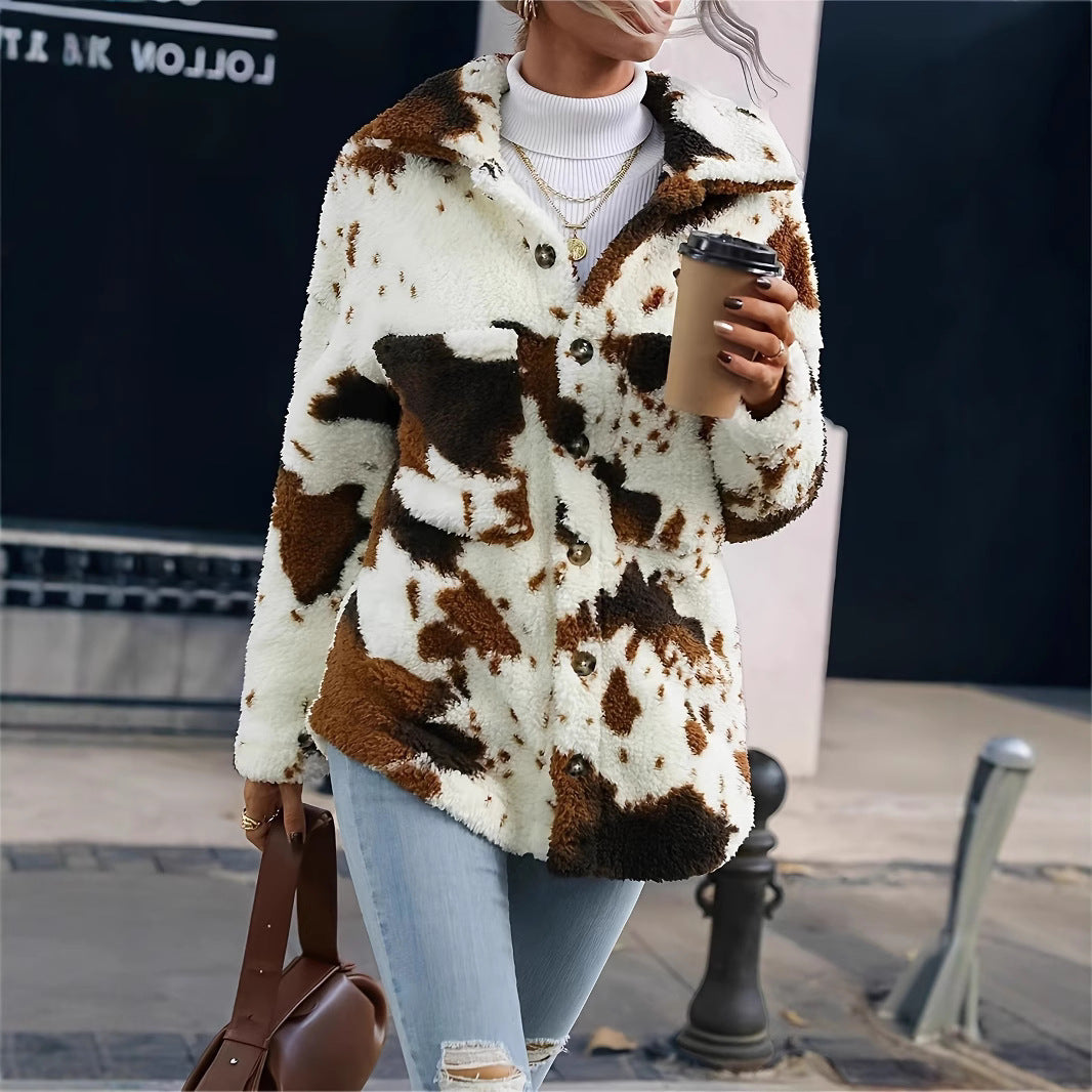 Damen Kuschelige Fleecejacke mit modischem Tierfellmuster Heidi-Mode