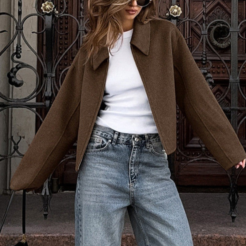 Damen lässige Kurzjacke mit weitem Schnitt und Reverskragen Heidi-Mode