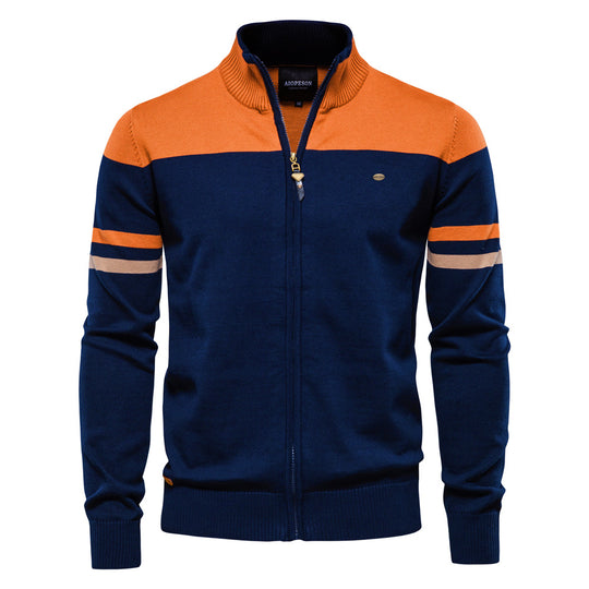 Herren Strickjacke mit modischem Zipper und sportlichem Farbblockdesign Heidi-Mode
