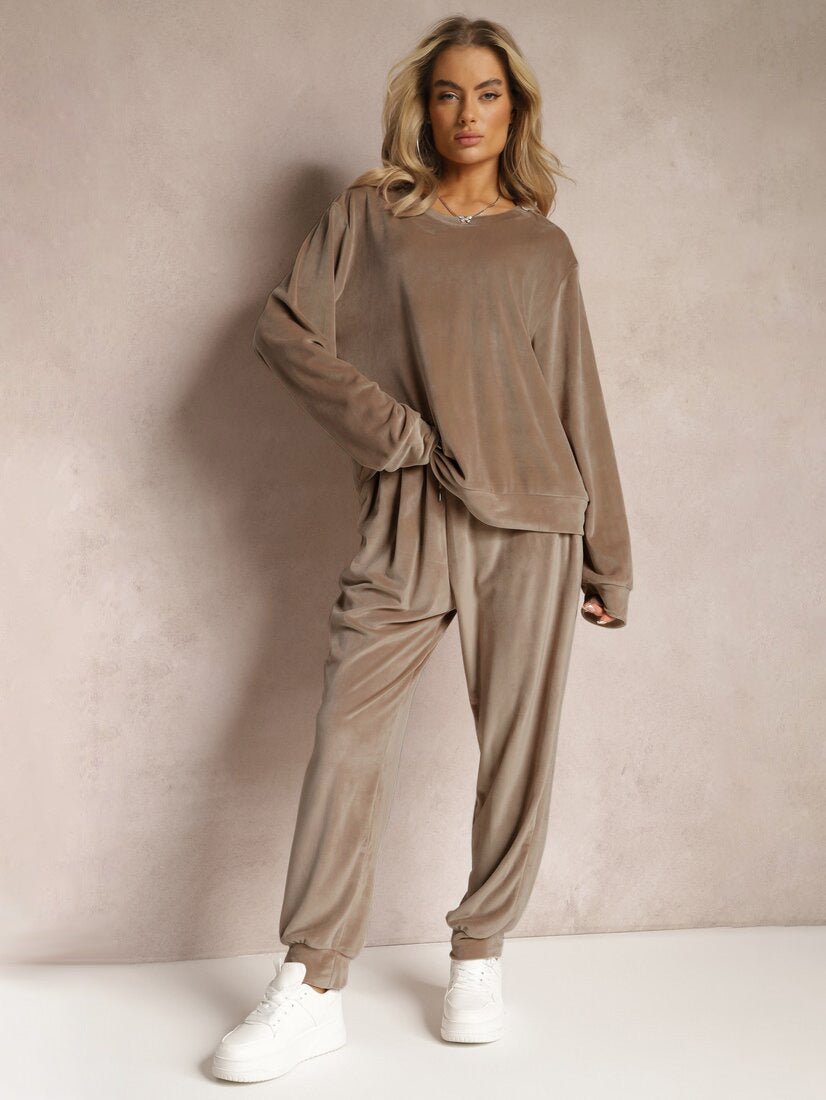 Damen lässiges Lounge-Set aus weichem Velours Heidi-Mode
