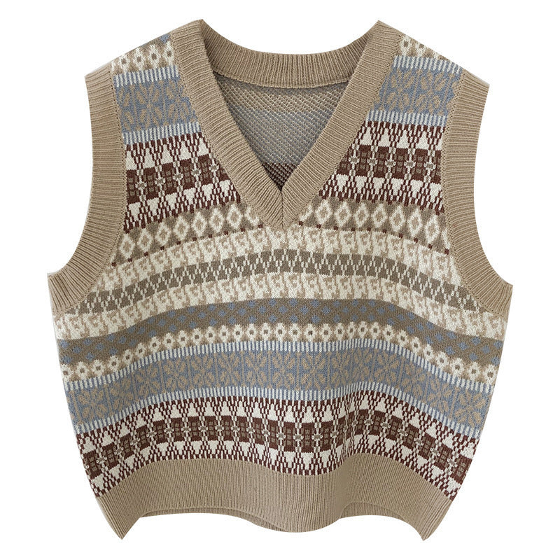 Damen Ärmellose Strickweste mit V-Ausschnitt und Muster Heidi-Mode