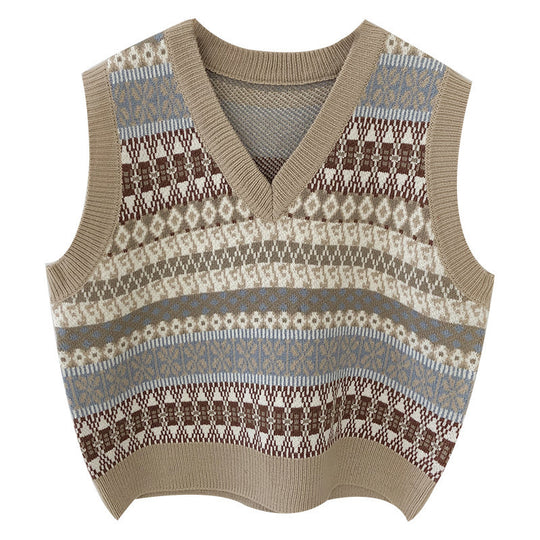 Damen Ärmellose Strickweste mit V-Ausschnitt und Muster Heidi-Mode