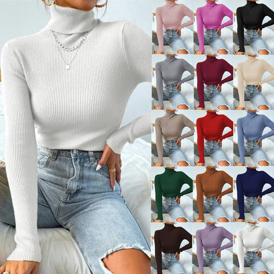 Damen Eleganter Rollkragenpullover mit feiner Rippstruktur Heidi-Mode