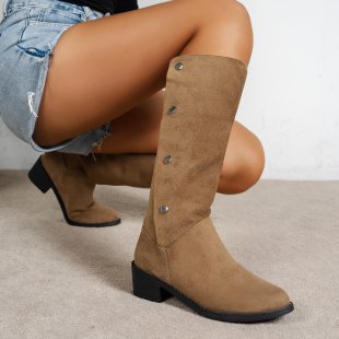 Damen Elegante Stiefel aus weichem Wildleder mit modischen Knopfdetails Heidi-Mode