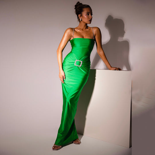 Damen Figurbetontes Abendkleid mit Schmuckgürtel Heidi-Mode