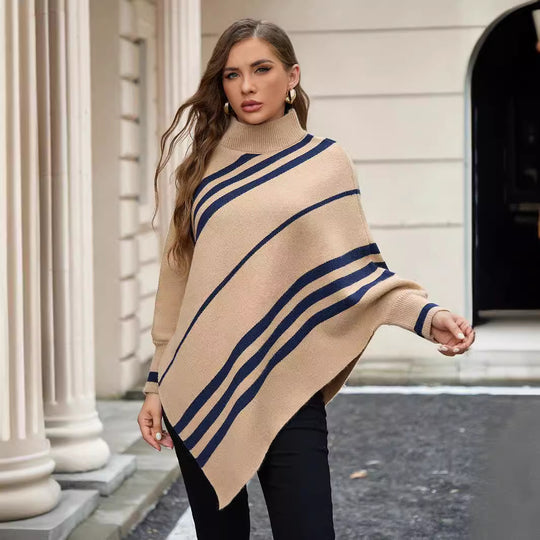 Damen Poncho mit modernen Streifen Heidi-Mode