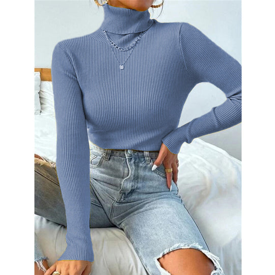 Damen Eleganter Rollkragenpullover mit feiner Rippstruktur Heidi-Mode