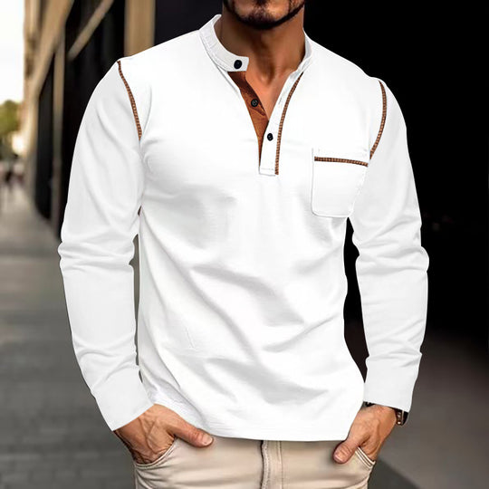 Herren Langarm-Henley-Shirt mit modischen Kontrastdetails Heidi-Mode