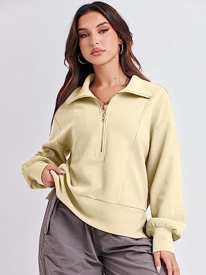 Damen Sweatshirt mit halbem Reißverschluss und weichem Material Heidi-Mode