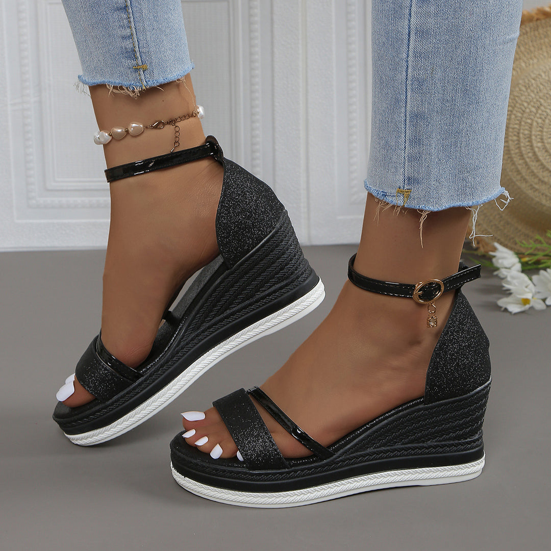 Damen Wedge-Sandalen mit funkelndem Obermaterial und elegantem Riemendesign Heidi-Mode