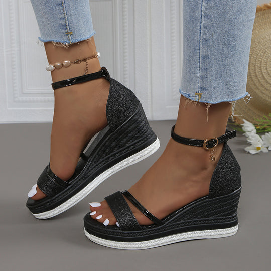 Damen Wedge-Sandalen mit funkelndem Obermaterial und elegantem Riemendesign Heidi-Mode