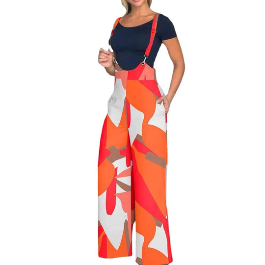 Damen modische Latzhose mit weitem Bein und buntem Grafikdesign Heidi-Mode