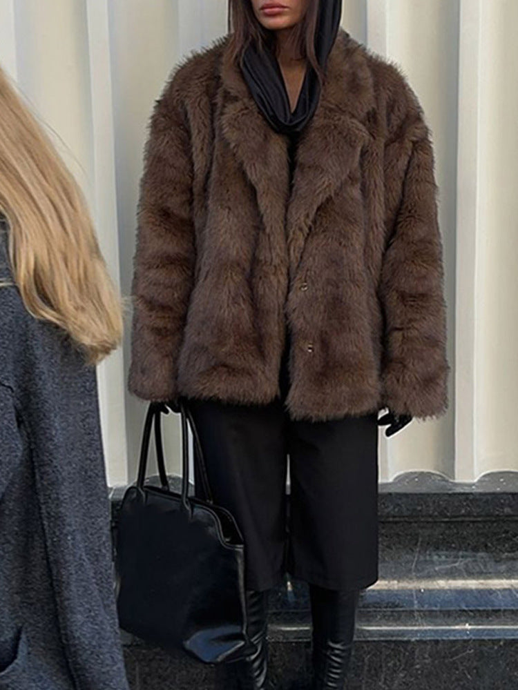 Damen Kunstfelljacke im oversized Design mit lässigem Schnitt Heidi-Mode