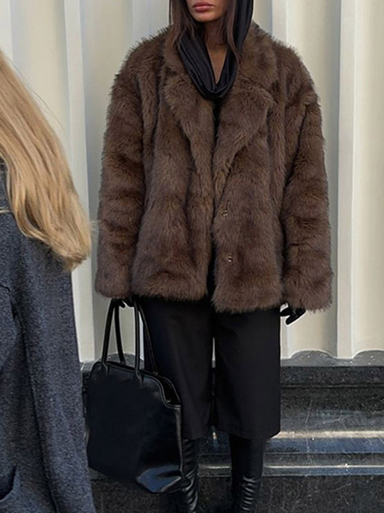 Damen Kunstfelljacke im oversized Design mit lässigem Schnitt Heidi-Mode