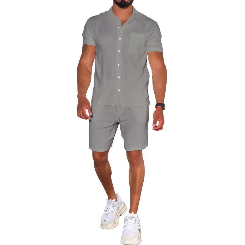 Herren modernes Freizeit-Set aus kurzärmligem Hemd und Shorts Heidi-Mode