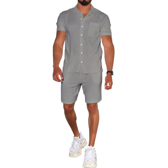 Herren modernes Freizeit-Set aus kurzärmligem Hemd und Shorts Heidi-Mode
