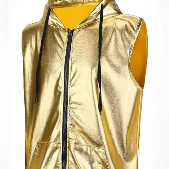 Herren angesagte Kapuzenweste mit metallischem Glanz und praktischen Taschen Heidi-Mode