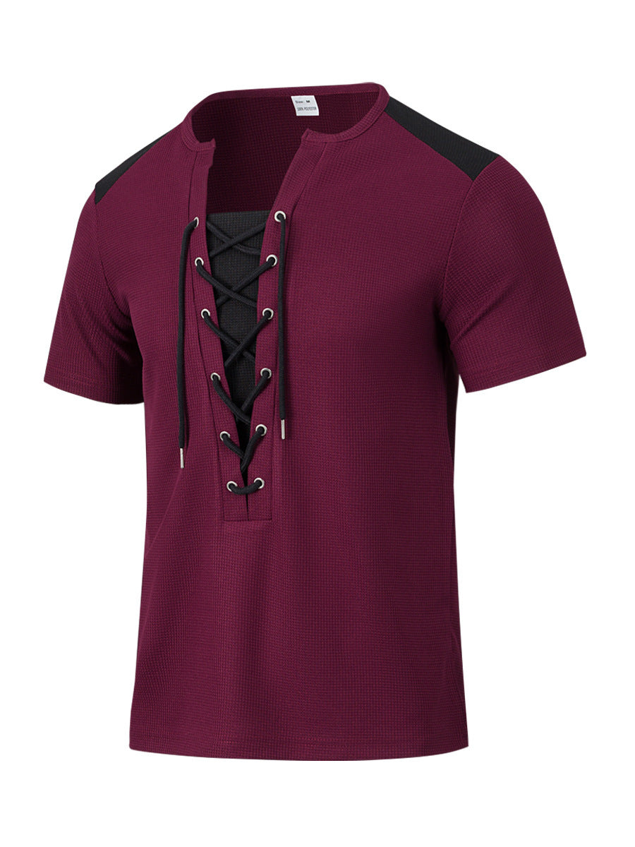 Herren Kurzarm Shirt mit sportlichem Schnürdesign Heidi-Mode