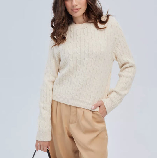 Damen Rückenschnitt Pullover mit strukturiertem Zopfmuster Heidi-Mode