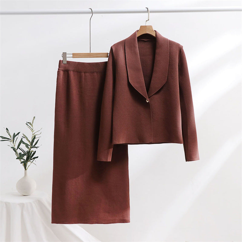 Damen elegantes Strickensemble mit Blazer und Midi-Rock Heidi-Mode