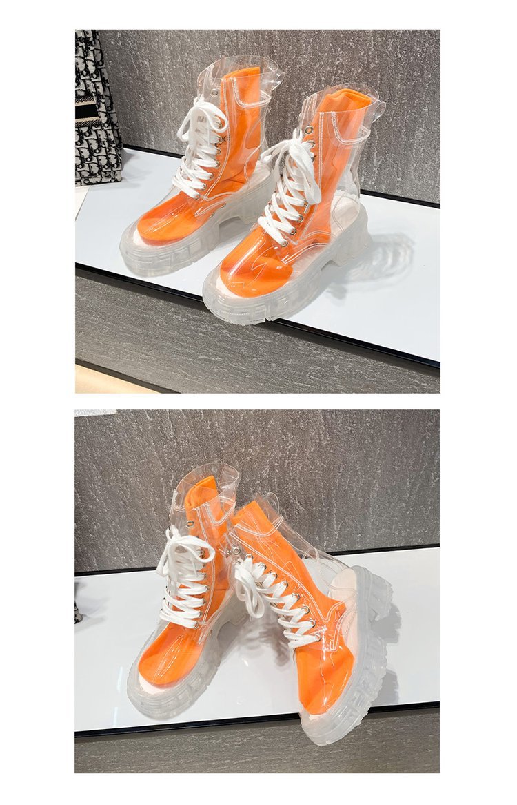 Damen trendige Stiefeletten im transparenten Design mit knalligem Detail Heidi-Mode