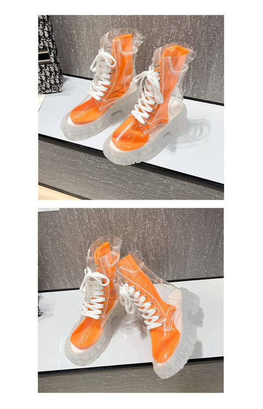 Damen trendige Stiefeletten im transparenten Design mit knalligem Detail Heidi-Mode