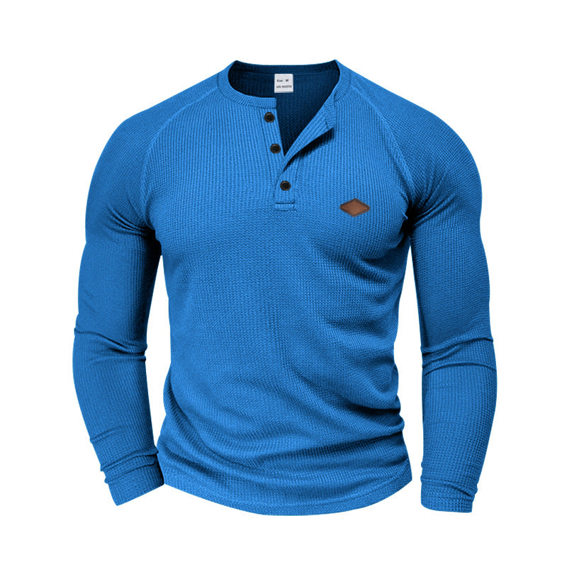 Herren langärmliges Henley-T-Shirt mit strukturiertem Gewebe und modischem Knopfdesign Heidi-Mode