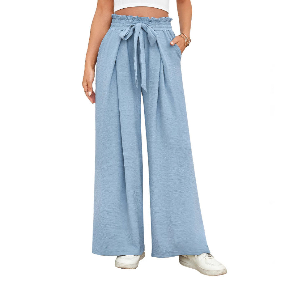 Damen weite Hochbundhose mit Taillengürtel und fließendem Stoff Heidi-Mode
