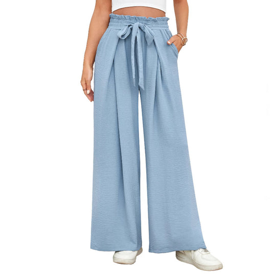 Damen weite Hochbundhose mit Taillengürtel und fließendem Stoff Heidi-Mode