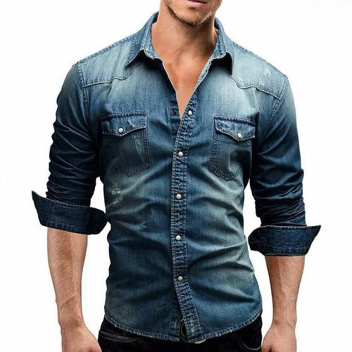 Herren Denim Hemd mit stylishen Pattentaschen und modischem Slim-Fit Heidi-Mode
